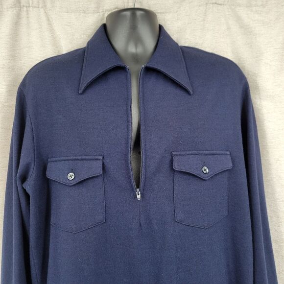 Pendelton Vintage Wool Navy Long Sleeve 1/2 Zip Polo Shirt USA Men's Large - Picture 3 of 8
